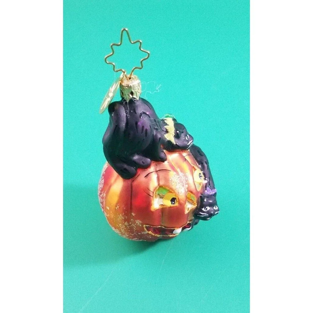 Christopher Radko Cat O’Lantern Halloween Ornament Black Cats pumpkin Gem.